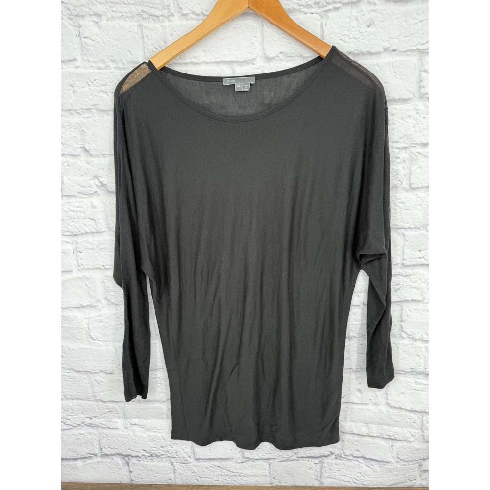 Vince Womens Black Dolman Knit Sheer Mesh Detail Top Shirt XS Minimalist Classic